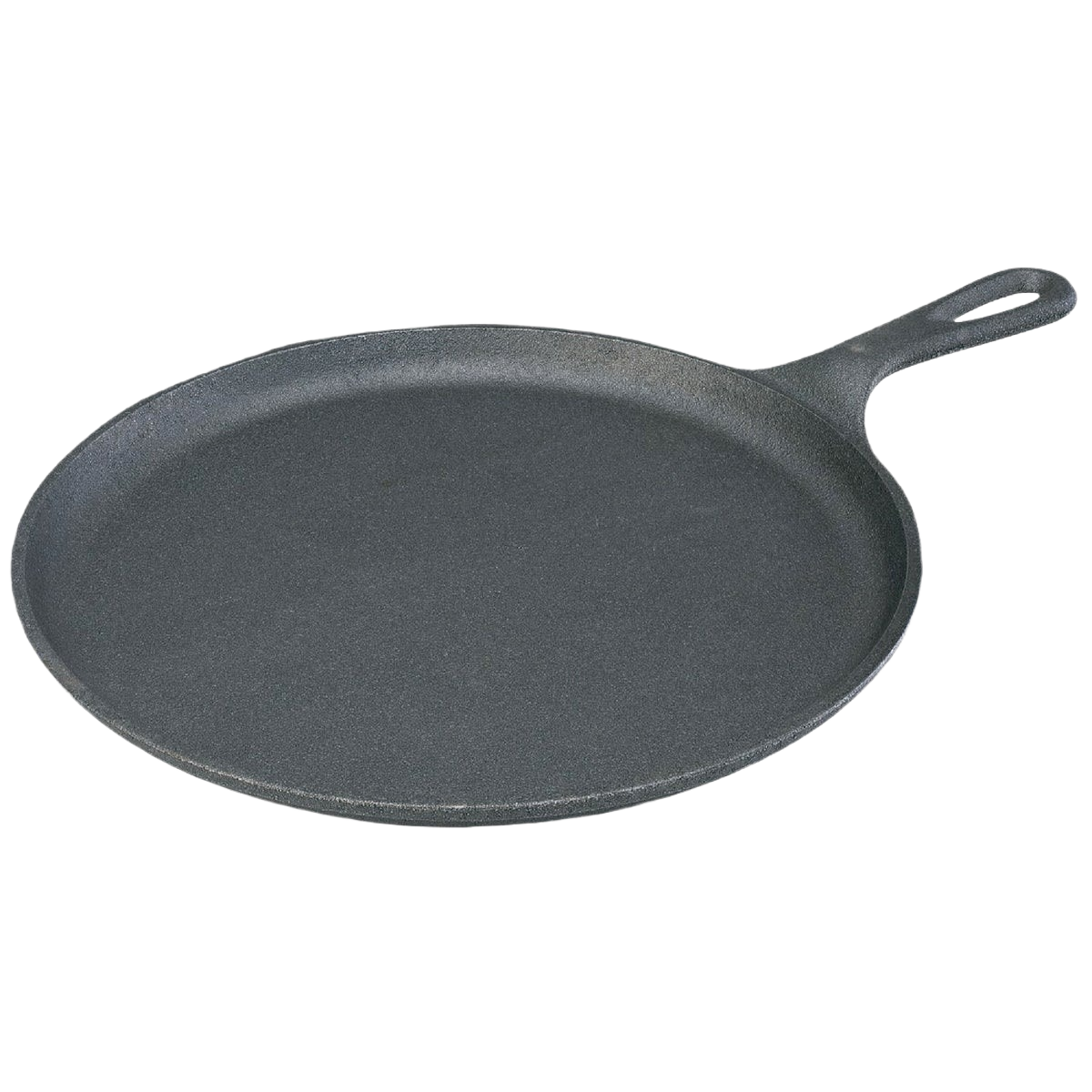 Handcrafted cast iron round griddle with a flat bottom for excellent heat conduction, made in USA, ideal for Kitchen & Food, Cookware, Cast Iron, USA Made, and Best Sellers collections.
