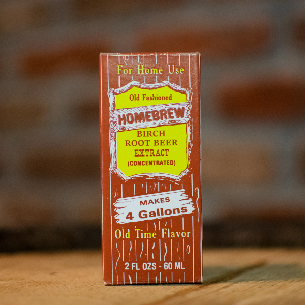 Small vintage-style brown carton of concentrated birch root beer extract for making four gallons of soda, featuring old-fashioned flavor, ideal for Kitchen & Food, Beverages, Best Sellers, and Promo Eligible collections.
