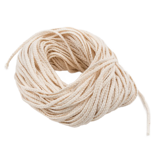 Coiled natural flat-braid wick designed for candle making, suitable for pillar or taper candles, featured in Candles and Candlemaking, Lamps & Lighting, and Candlemaking Supplies collections.