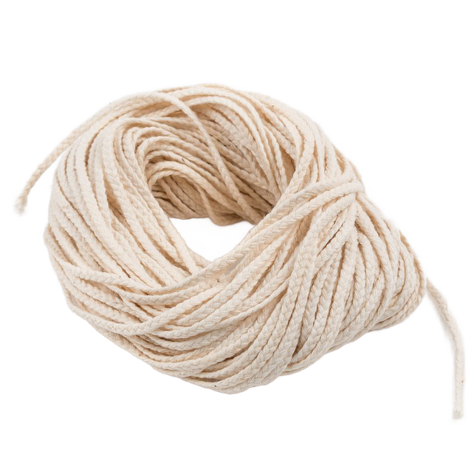 Coiled natural flat-braid wick designed for candle making, suitable for pillar or taper candles, featured in Candles and Candlemaking, Lamps & Lighting, and Candlemaking Supplies collections.