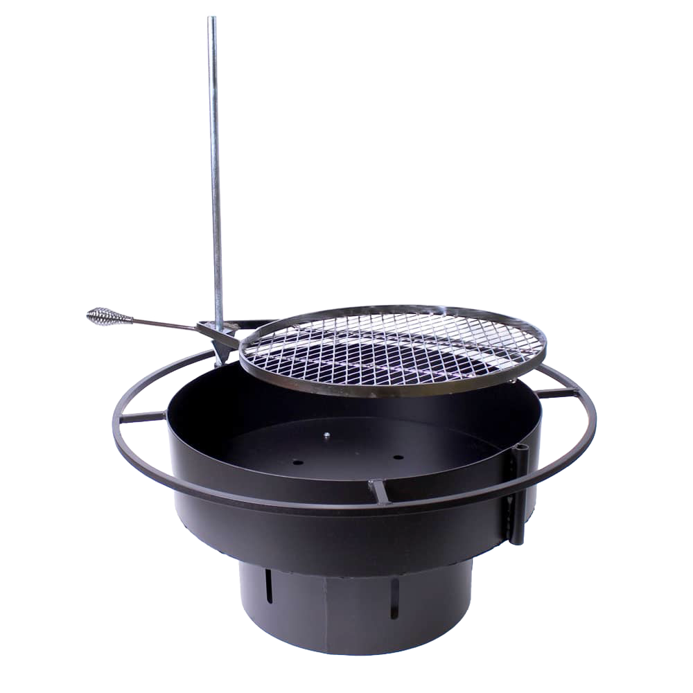 Handcrafted Amish-made steel fire pit with circular outer ring and swinging grill attachment, designed for outdoor cooking and patio use in Farm, Garden & Tool and Grilling collections.