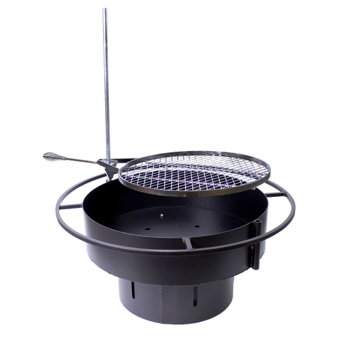 Handcrafted Amish-made steel fire pit with circular outer ring and swinging grill attachment, designed for outdoor cooking and patio use in Farm, Garden & Tool and Grilling collections.