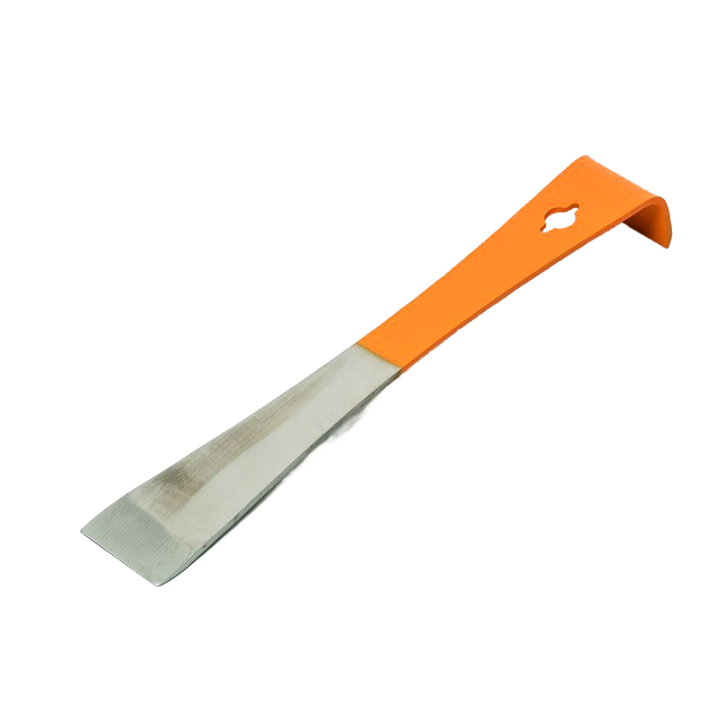Orange-handled beekeeping tool with angled metal scraper and nail-pulling hole, designed for hive frame prying and wax removal, featured in Farm, Garden & Tool and Beekeeping Supplies collections.