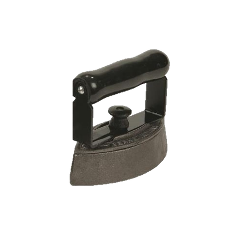 Handcrafted cast iron sad iron with smooth black wooden handle, made in USA, ideal for traditional ironing in Home & Decor, Laundry Supplies, and Irons collections.