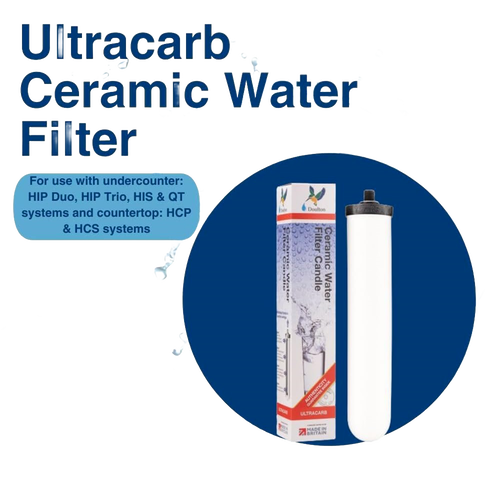 Replacement ceramic water filter cartridge with activated carbon, compatible with Doulton countertop and undersink systems, featured in Appliances, Emergency Supplies, Water Heating and Treatment, Best Sellers, and Promo Eligible collections.