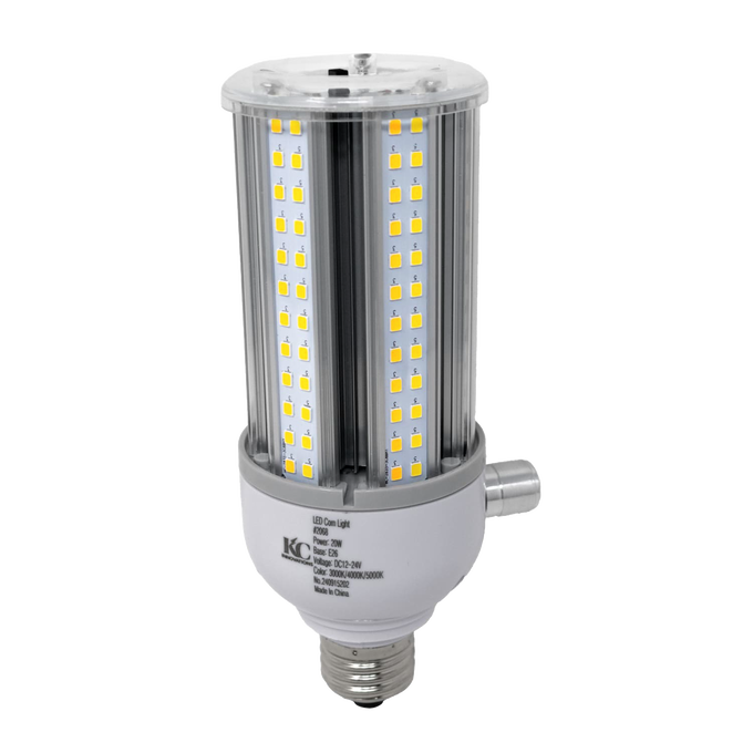 Dimmable 20-watt LED corn light bulb with clear casing and visible LED chips on a white base, designed for energy-efficient bright lighting in Lamps & Lighting and LED collections.