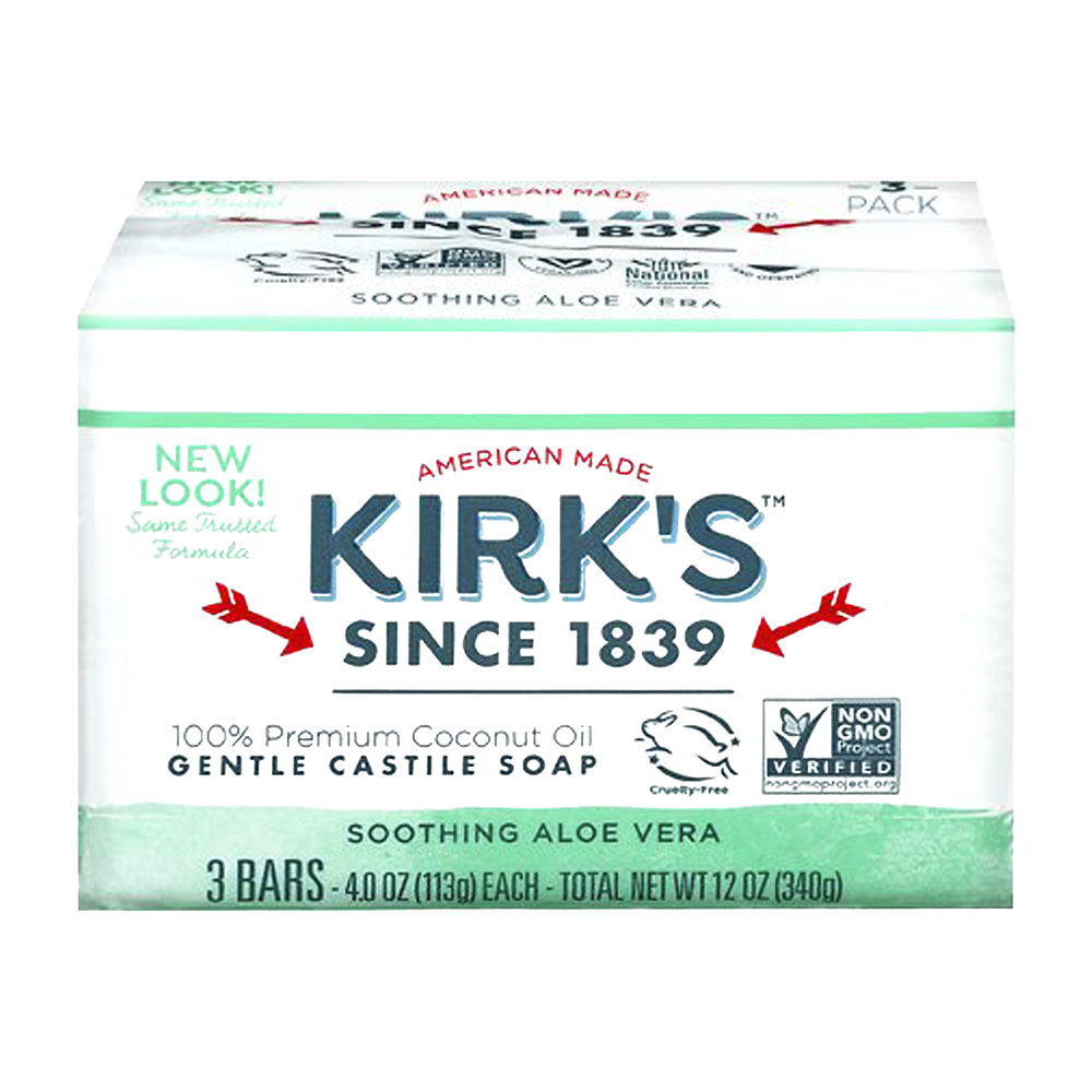 Pack of three handcrafted American made castile soap bars infused with soothing Aloe Vera, featuring a gentle formula ideal for Health & Wellness, Grooming, and Soaps collections.