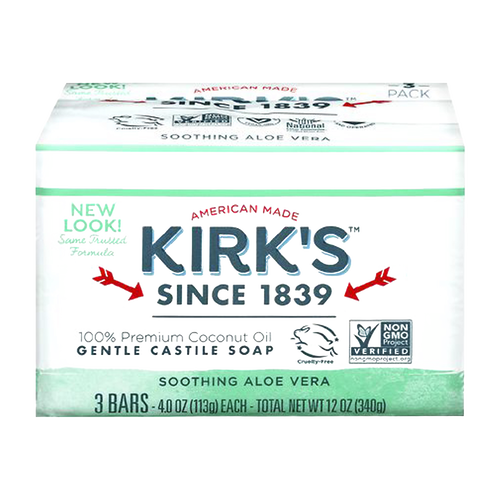 Pack of three handcrafted American made castile soap bars infused with soothing Aloe Vera, featuring a gentle formula ideal for Health & Wellness, Grooming, and Soaps collections.