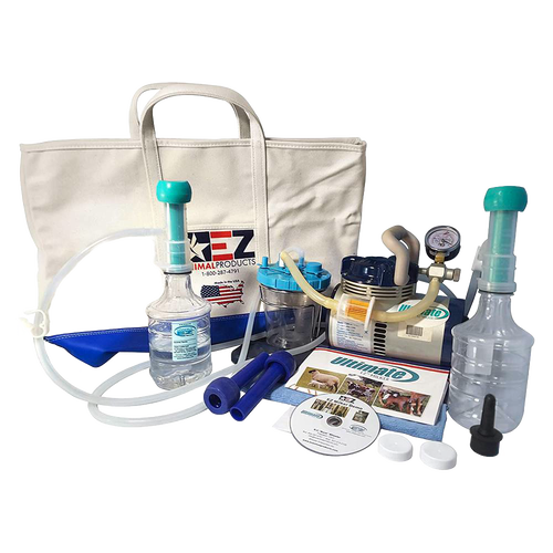 Complete livestock milking machine kit with silicone inserts, vacuum pump, milk collection containers, and instruction materials, ideal for Farm, Garden & Tool, Animal Care, and Best Sellers collections.