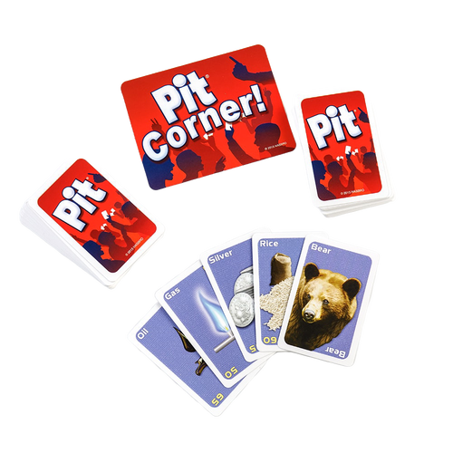 Set of playing cards from a lively trading card game featuring colorful resource illustrations including oil, gas, silver, rice, and a bear, designed for Toys, Books & Games, Table and Board Games, and Best Sellers collections.
