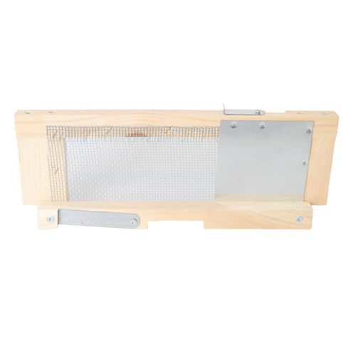 Handmade Amish-made wooden robbing screen for 8-frame hives with metal mesh and sliding latch, designed to protect hives from robbers and drifters, ideal for Farm, Garden & Tool and Beekeeping Supplies collections.