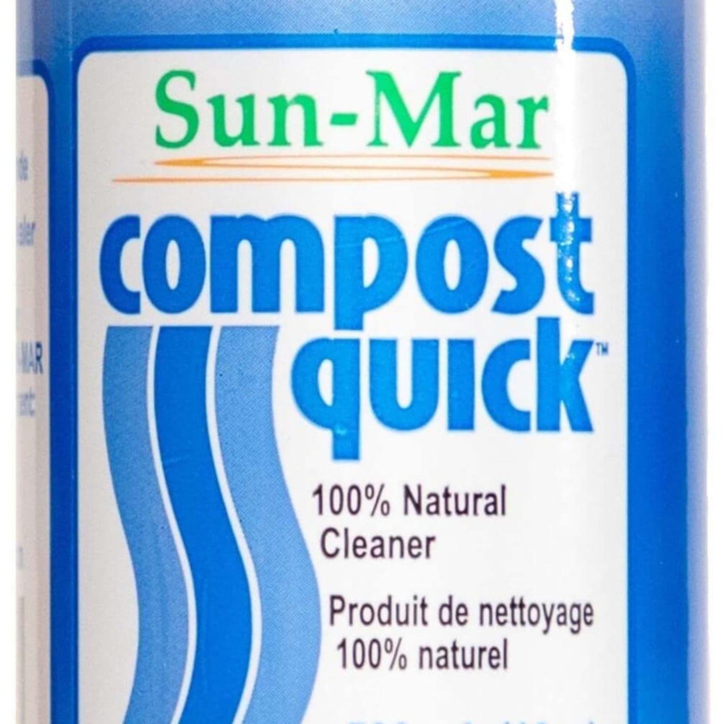 Bottle of Compost Quick enzyme cleaner in a blue and white label, designed as a non-toxic catalyst for bacterial action, featured in Appliances, Composting Toilets, and Best Sellers collections.
