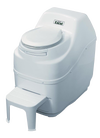 White high-capacity composting toilet with a built-in footrest, featuring easy installation and reliable odorless Bio-drum technology, ideal for appliances and composting toilet collections.