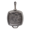 Square cast iron grill pan with raised trout and river design in the cooking surface, part of Kitchen & Food, Stoves, Cookware, Cast Iron, USA Made, and Best Sellers collections.