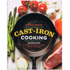 Paperback cookbook titled Cast-Iron Cooking by Rachael Narins, featuring a cast iron skillet surrounded by fresh vegetables and a raw steak, highlighting kitchen and cookware themes.