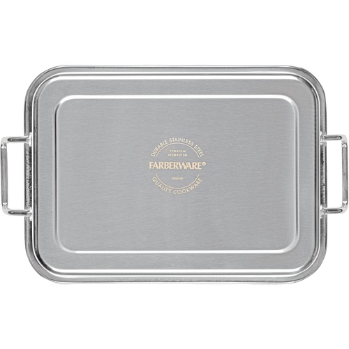 Rectangular stainless steel roaster lid with side handles, featuring durable construction and embossed logo, suitable for Kitchen & Food, Cookware, Pots and Pans, Best Sellers, and Promo Eligible collections.