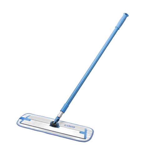 Lightweight floor mop with telescopic blue handle and wide microfiber cleaning pad, designed to remove dirt, grease, and bacteria from hard surfaces, featured in Home & Decor and Household Cleaning collections.