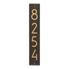Vertical custom wall plaque in aged bronze with contemporary numbers for address display, handcrafted in USA, perfect for adding curb appeal in Home & Decor and Mailbox collections.