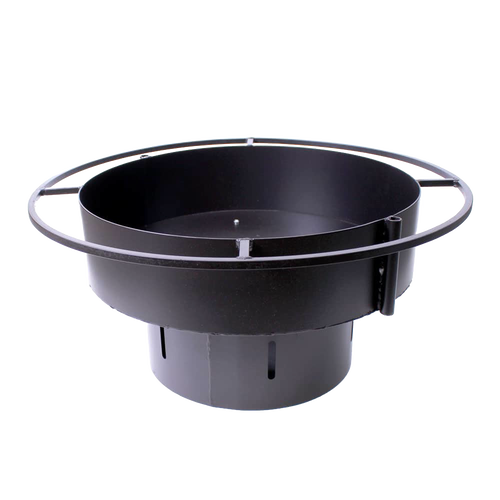 Sturdy black metal fire pit bowl with outer ring guard and ventilation slots, handcrafted and Amish made, ideal for Farm, Garden & Tool and Camping collections.