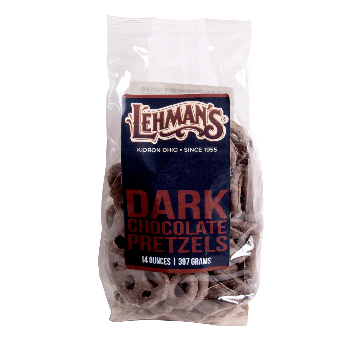 Clear resealable bag of handcrafted dark chocolate covered pretzels made in USA, a savory and sweet snack ideal for Kitchen & Food, Snacks and Sweets, Candy, Best Sellers, and Promo Eligible collections.