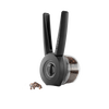Black and clear handheld spice mill with adjustable grind dial and ergonomic handles, shown with whole peppercorns, designed for Kitchen & Food, Dinnerware, and Best Sellers collections.