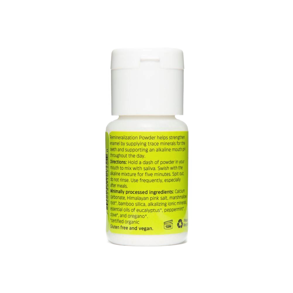 Handcrafted 1 oz powder bottle made in USA supporting enamel strength with trace minerals, featured in Health & Wellness, Grooming and Personal Hygiene, USA Made, Best Sellers, and Promo Eligible collections.