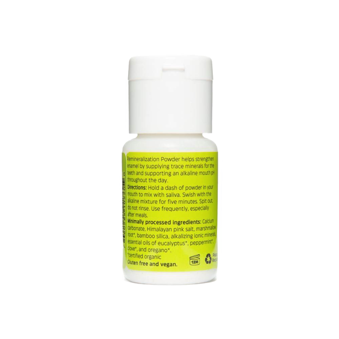 Handcrafted 1 oz powder bottle made in USA supporting enamel strength with trace minerals, featured in Health & Wellness, Grooming and Personal Hygiene, USA Made, Best Sellers, and Promo Eligible collections.