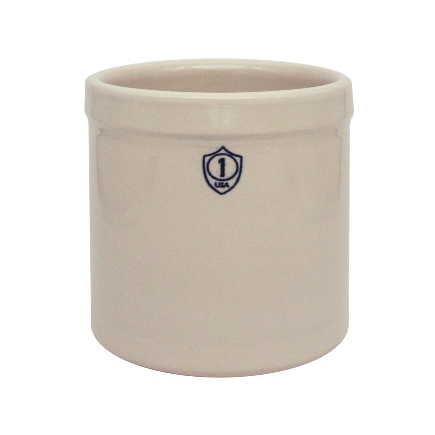 Handcrafted 1 gallon stoneware crock with stamped number, made in USA, ideal for food preservation, fermenting, pickling, and featured in Home & Decor and Kitchen & Food collections.