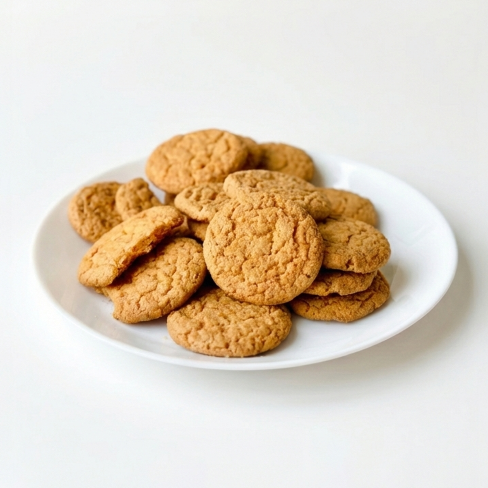 Plate of handcrafted crispy lemon snap cookies with a golden-brown color, showcasing a crunchy texture, perfect for Kitchen & Food, Snacks and Sweets, and Best Sellers collections.