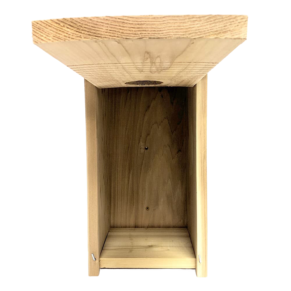 Handcrafted nest box made in the USA from unfinished kiln-dried cedar with front access for easy cleaning, designed for farm, garden, and outdoor bird shelter use.