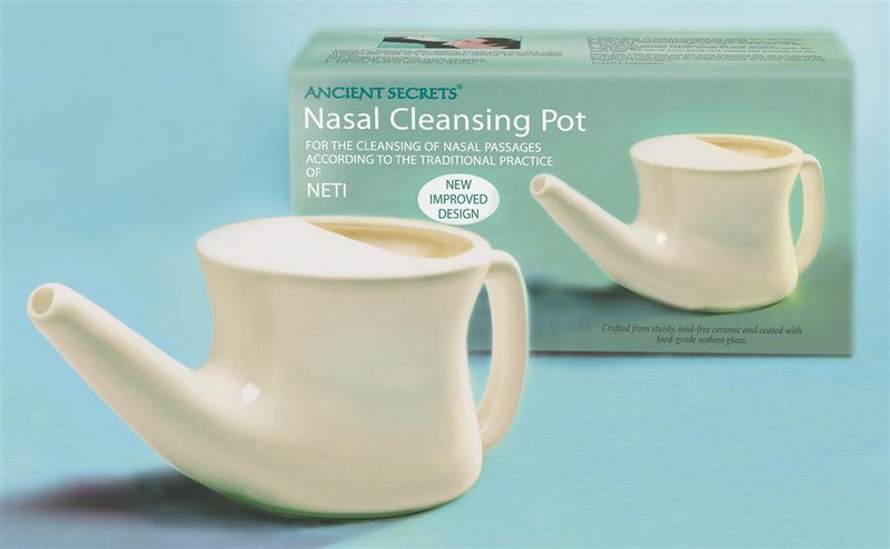 Cream-colored nasal cleansing pot with a smooth finish, displayed with its packaging, ideal for natural health remedies in Health & Wellness and Best Sellers collections.