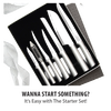 Seven-piece stainless steel kitchen knife and peeler set with sleek silver handles, designed for versatile food preparation, handcrafted and made in USA, featured in Farm, Garden & Tool and Kitchen & Food collections.
