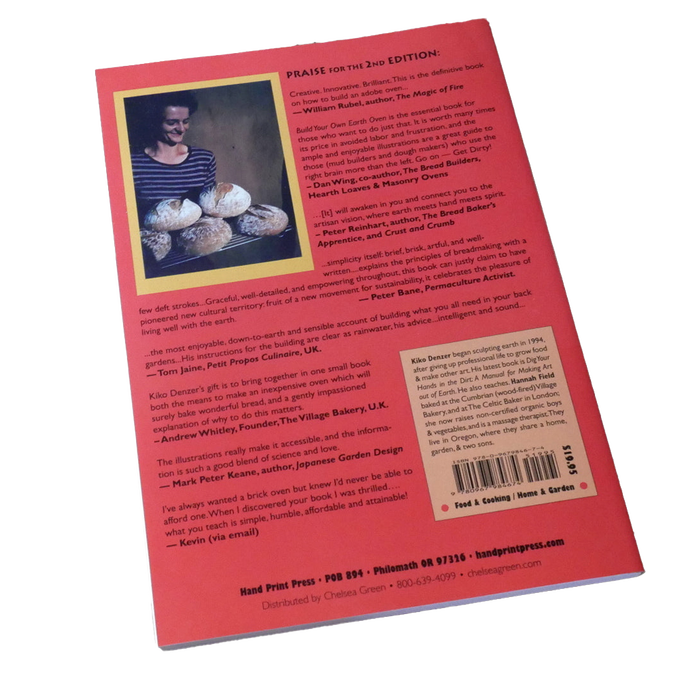 Back cover of a bread baking book featuring author holding several hearth loaves, with text praising the book’s practical guidance on masonry ovens, suitable for Toys, Books & Games, Books, Cookbooks, Best Sellers, and Bread Making Supplies collections.