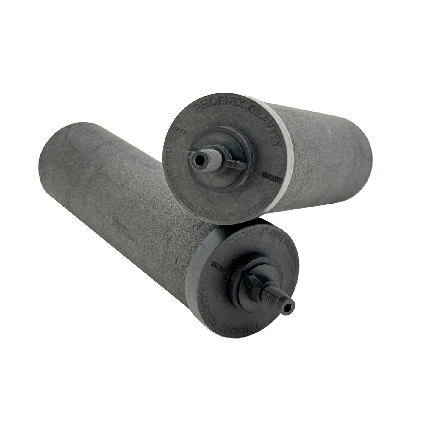 Pair of gray cylindrical synthetic water filter elements with black end caps designed for use in Appliances, Water Heating and Treatment, Berkey Water Filters, Best Sellers, and Promo Eligible collections.