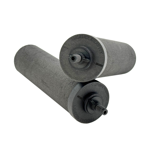 Pair of gray cylindrical synthetic water filter elements with black end caps designed for use in Appliances, Water Heating and Treatment, Berkey Water Filters, Best Sellers, and Promo Eligible collections.