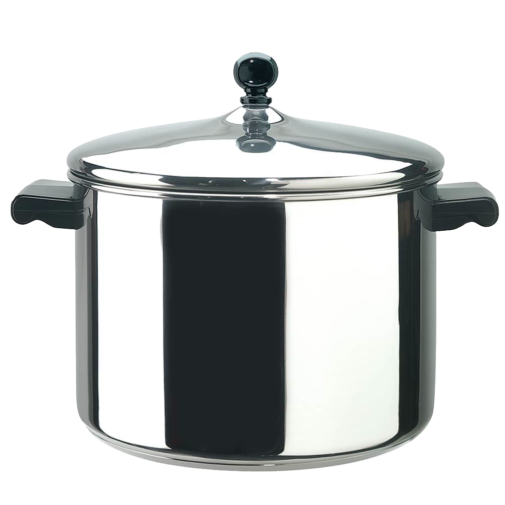 Shiny heavy-duty stainless steel covered saucepot with black handles and knob, crafted for Kitchen & Food, Cookware, Pots and Pans, Best Sellers, and Promo Eligible collections.