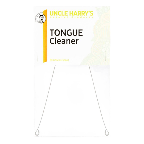 Stainless steel tongue cleaner displayed with minimalist white and yellow packaging, promoting oral hygiene and freshness, featured in Health & Wellness and Personal Hygiene collections.