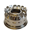 Shiny metal lamp gallery top designed for oil lamp burners with a heel-less design, suitable for various models, featured in Lamps & Lighting, Parts and Accessories, Lamp Burners and Collars, Best Sellers, and Promo Eligible collections.