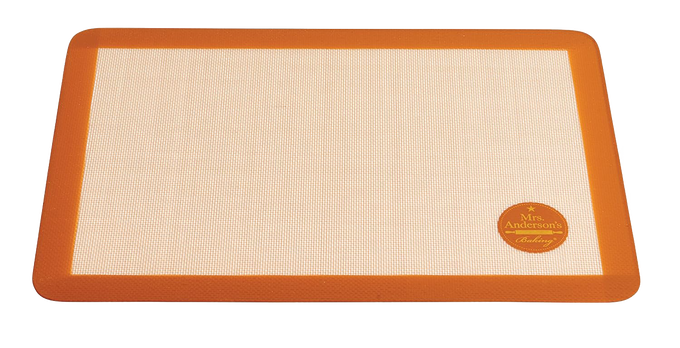 Large durable silicone baking mat with tan center and orange border, designed for artisan bread and baking, ideal for Kitchen & Food, Cookware, Baking Supplies, and Best Sellers collections.