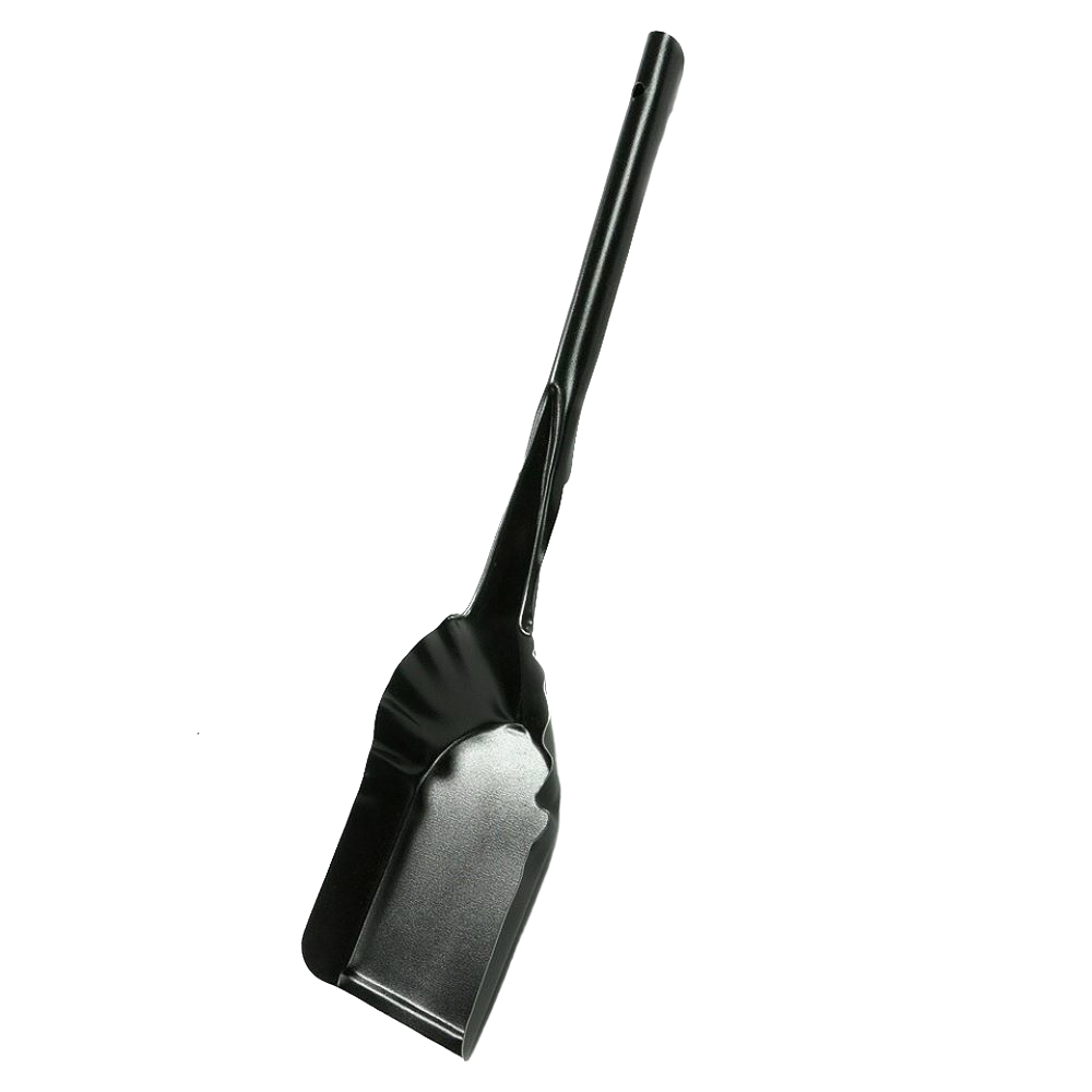 Ergonomic steel ash shovel with a wide scoop designed for efficient ash removal, handcrafted in USA, suitable for hearth cleaning and featured in Stoves and Hearth Accessories collections.