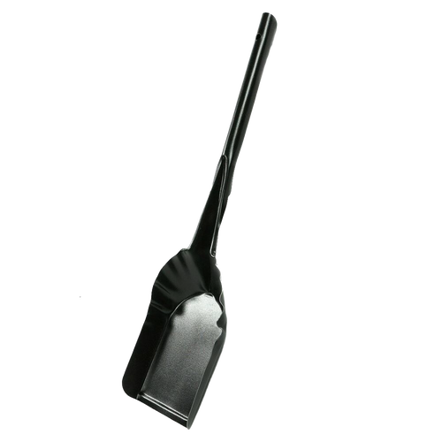 Ergonomic steel ash shovel with a wide scoop designed for efficient ash removal, handcrafted in USA, suitable for hearth cleaning and featured in Stoves and Hearth Accessories collections.