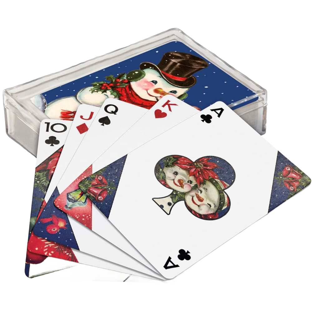 Handcrafted deck of playing cards featuring vintage snowman illustrations with festive holiday details, perfect for Home & Decor, Holiday Decor, Best Sellers, and Promo Eligible collections.