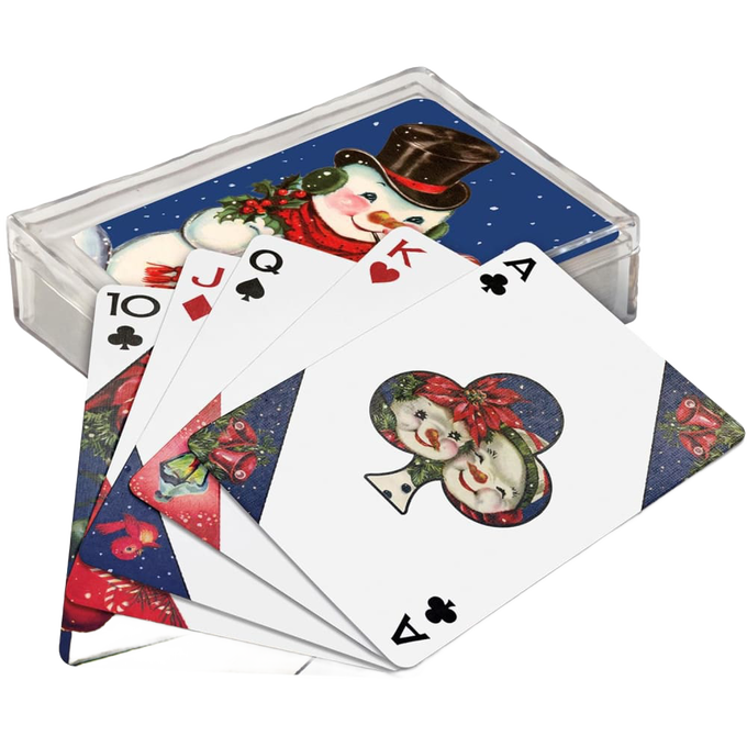 Handcrafted deck of playing cards featuring vintage snowman illustrations with festive holiday details, perfect for Home & Decor, Holiday Decor, Best Sellers, and Promo Eligible collections.