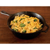 Black cast iron deep skillet filled with creamy macaroni and cheese mixed with broccoli, shown on a wooden surface, ideal for kitchen, camping, and cookware collections.