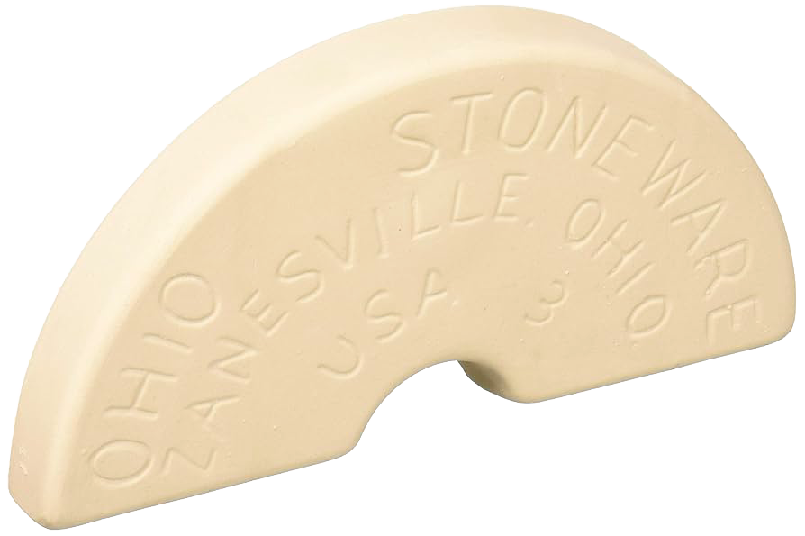 Handcrafted ceramic stoneware weight made in USA with embossed lettering, designed to fit numbered crocks for keeping food submerged during fermenting in Kitchen & Food and Food Preservation collections.