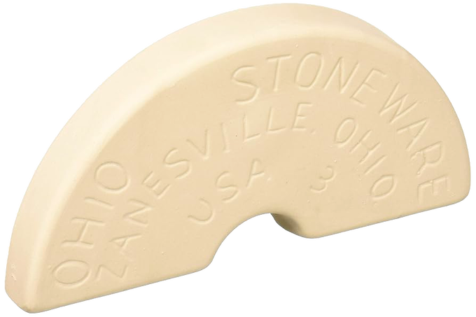 Handcrafted ceramic stoneware weight made in USA with embossed lettering, designed to fit numbered crocks for keeping food submerged during fermenting in Kitchen & Food and Food Preservation collections.