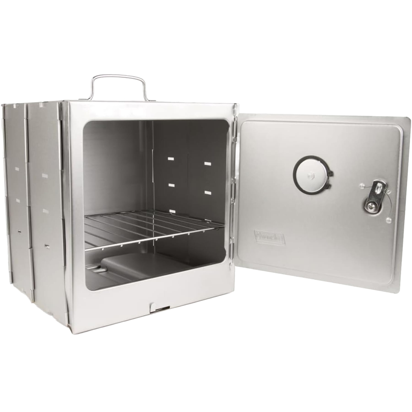 Compact aluminized steel portable stove top oven with hinged door and built-in thermometer, designed for camping and outdoor use in Farm, Garden & Tool, Stoves, and Camping collections.