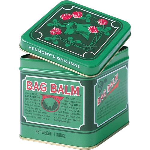 Green resealable tin of soothing balm with patriotic Vermont design featuring a cow and clover, crafted to soften and protect skin, included in Health & Wellness collections