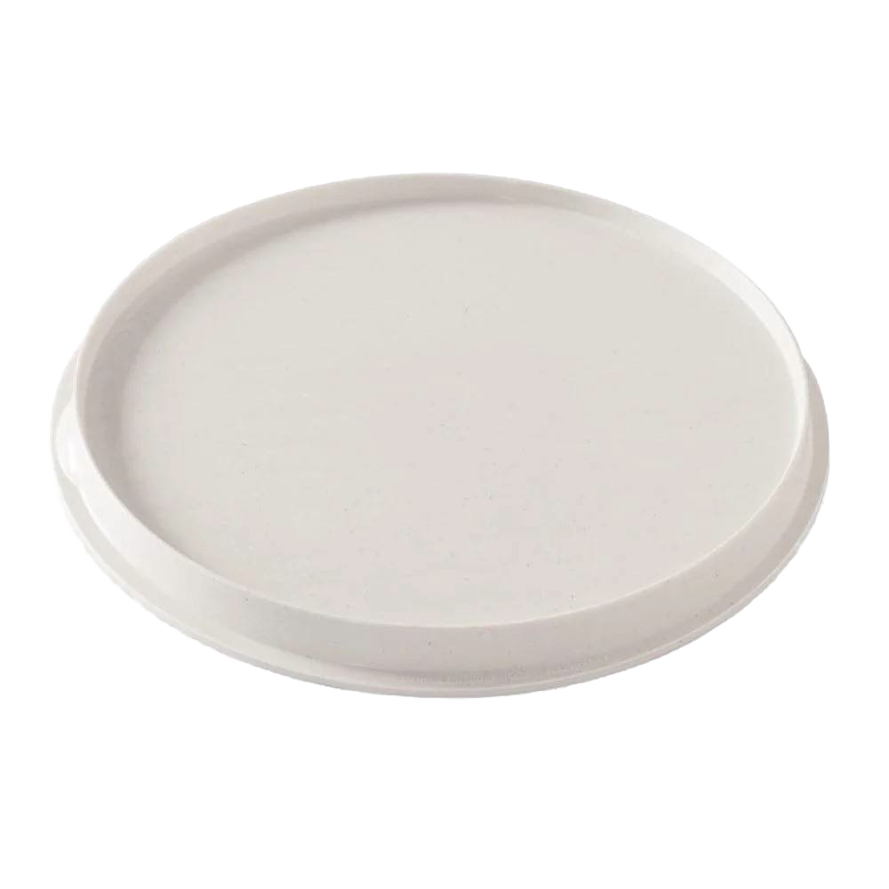 Plain white round microwave-safe plate with a slightly raised edge, suitable for kitchen use and compatible with various cooking and serving needs.