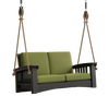 Handcrafted Amish made 6 ft porch swing with durable black painted cypress frame, suspended by thick rope, featuring soft green cushions, part of Home & Decor, Outdoor Furniture, USA Made, Amish Made, Best Sellers, and Promo Eligible collections.
